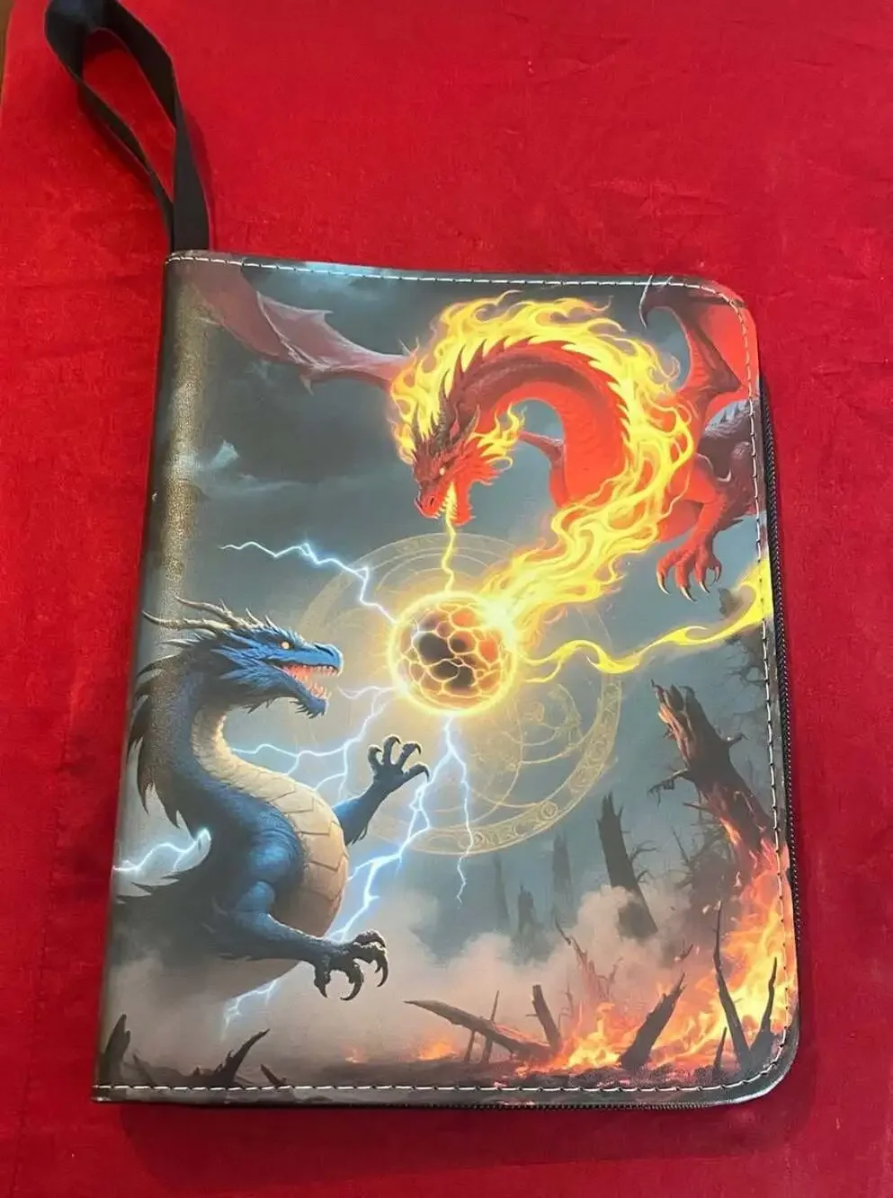 Dragon Battle 3-Ring Zippered Trading Card‎ Binder Fire and Ice Graphic Black